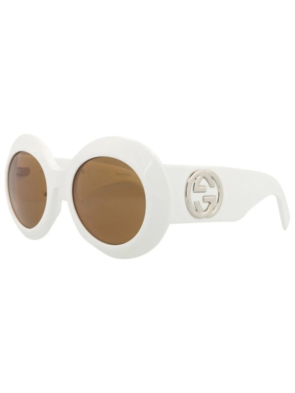New Gucci Women's Sunglasses Round Oval Recycled Acetate Frame White White Brown